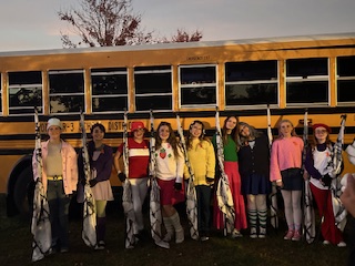 The PHS color guard dressed as strawberry shortcake characters.